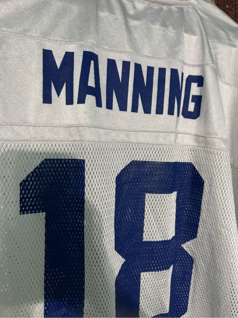 Reebok White Manning #18 Football Jersey with Navy Accents Superbowl XLI